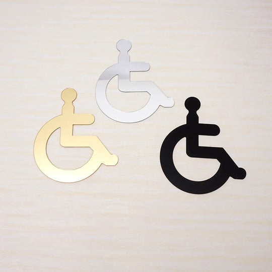 Acrylic Wheelchair Disabled Toilet Mirrored Door Sign 3D Mirror Surface Wall Sticker for Public Toilet 10Cm,15Cm,20Cm