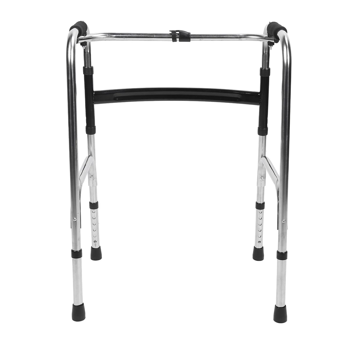 Elderly Folding Walker Thickened Crossbar Silver Black Portable Folding Walker Stainless Steel Height Adjustment for Daily Use