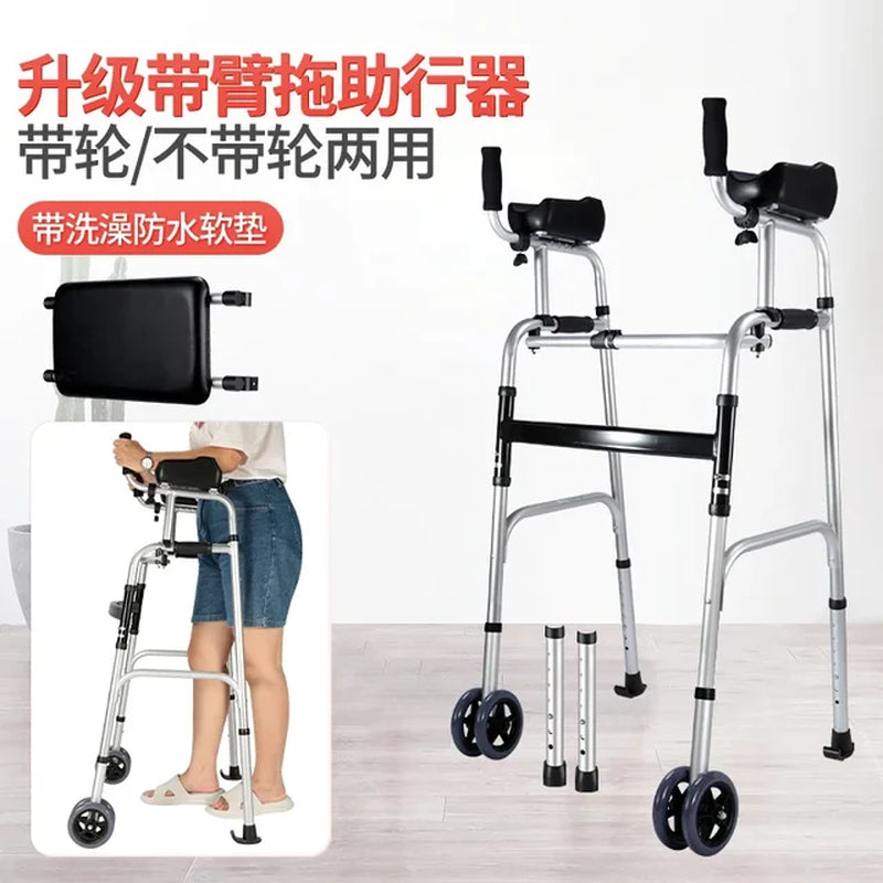 Rehabilitative Four-Legged Cane with Seat Elderly Non-Slip Walking Stick Portable and Foldable Trolley Walker