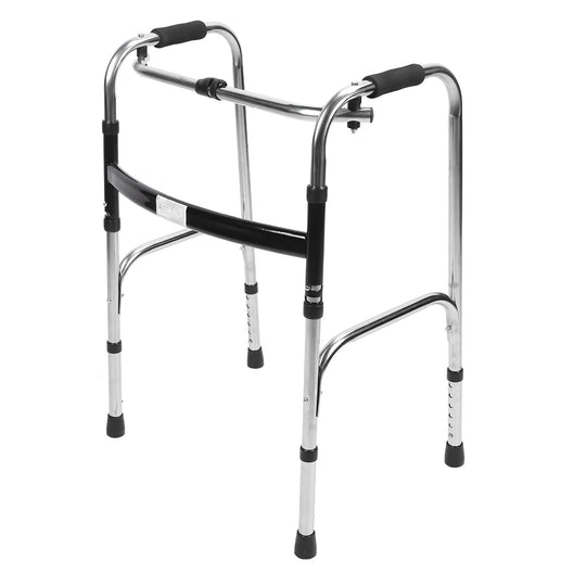 Elderly Folding Walker Thickened Crossbar Silver Black Portable Folding Walker Stainless Steel Height Adjustment for Daily Use